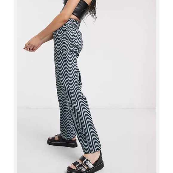 The Ragged Priest Wave Print High Rise Straight Leg Rigid Mom Jeans Size 24 - Picture 11 of 11